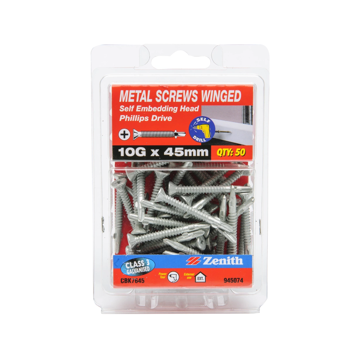 ZENITH® 10G x 45mm Class 3 Galvanised Metal Screws – 50 Pack