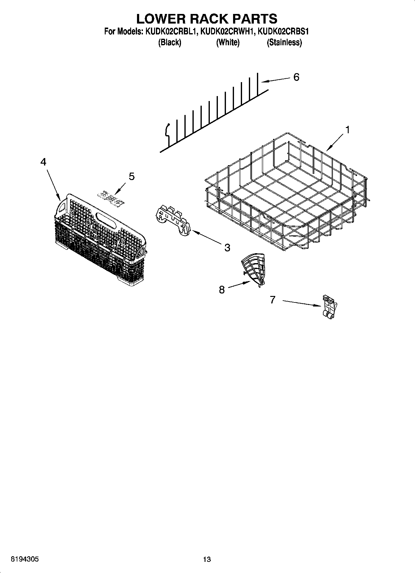 11 - LOWER RACK PARTS, OPTIONAL PARTS (NOT INCLUDED)