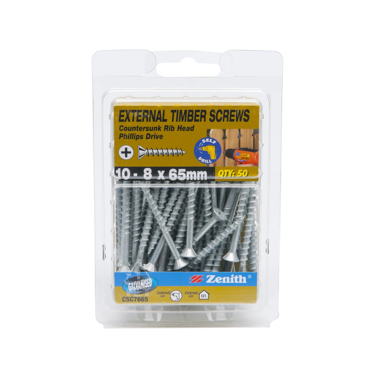 ZENITH® 10G x 65mm Galvanised Timber Screws – 50 Pack