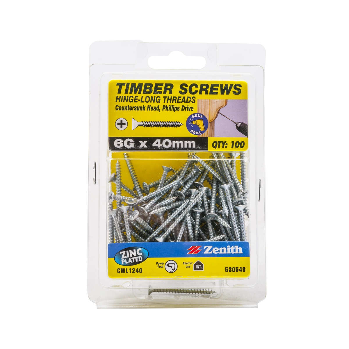 ZENITH® 6G x 40mm Zinc Plated Timber Screws – 100 Pack