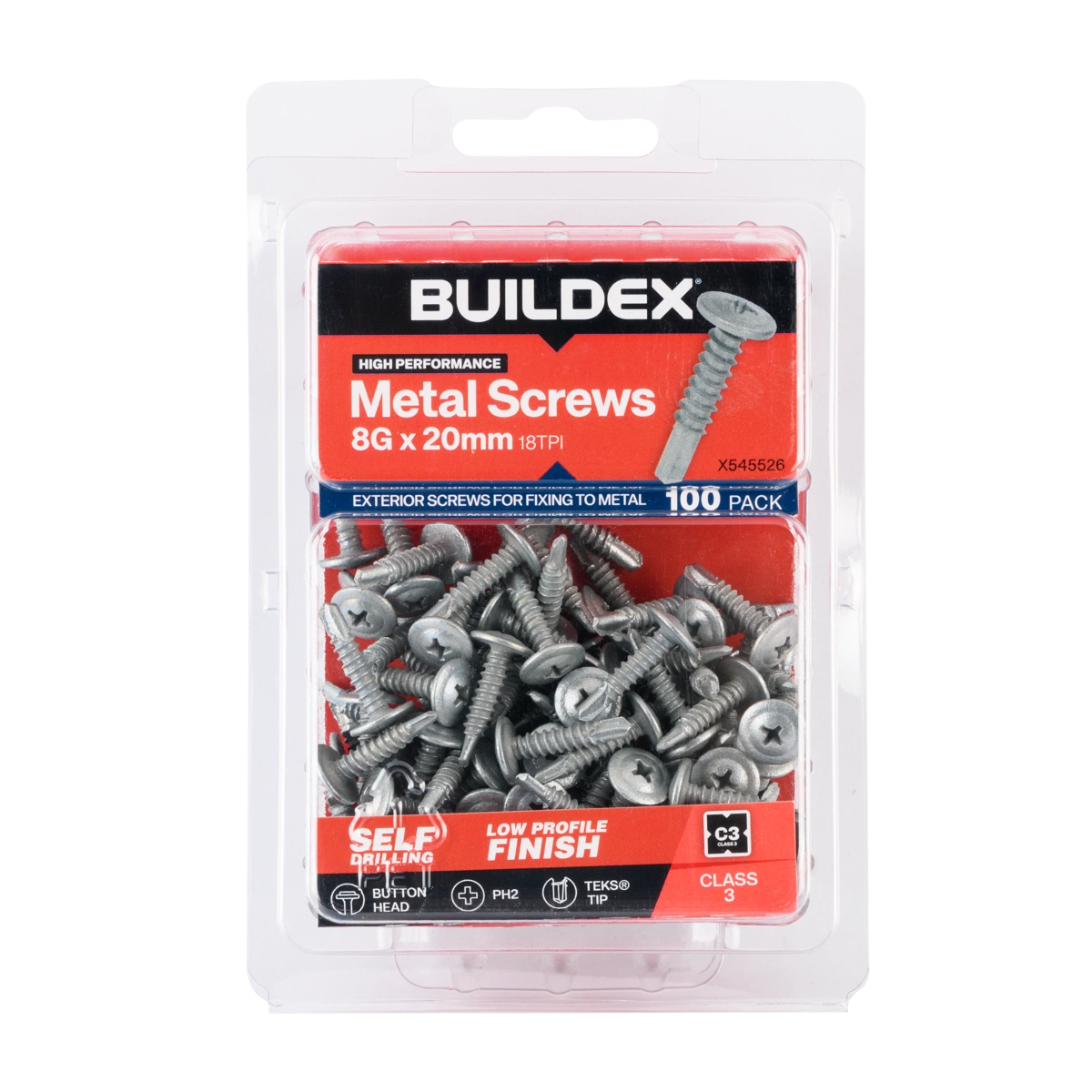 Buildex® 8G x 20mm Class 3 Sheet Metal Screws – 100 Pack