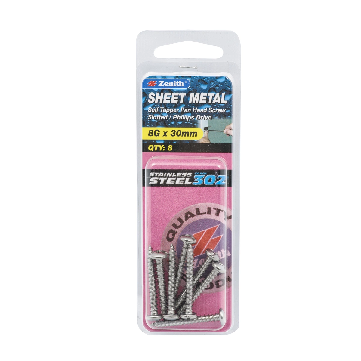 ZENITH® 8G x 30mm 304 Stainless Steel Timber Screws – 8 Pack