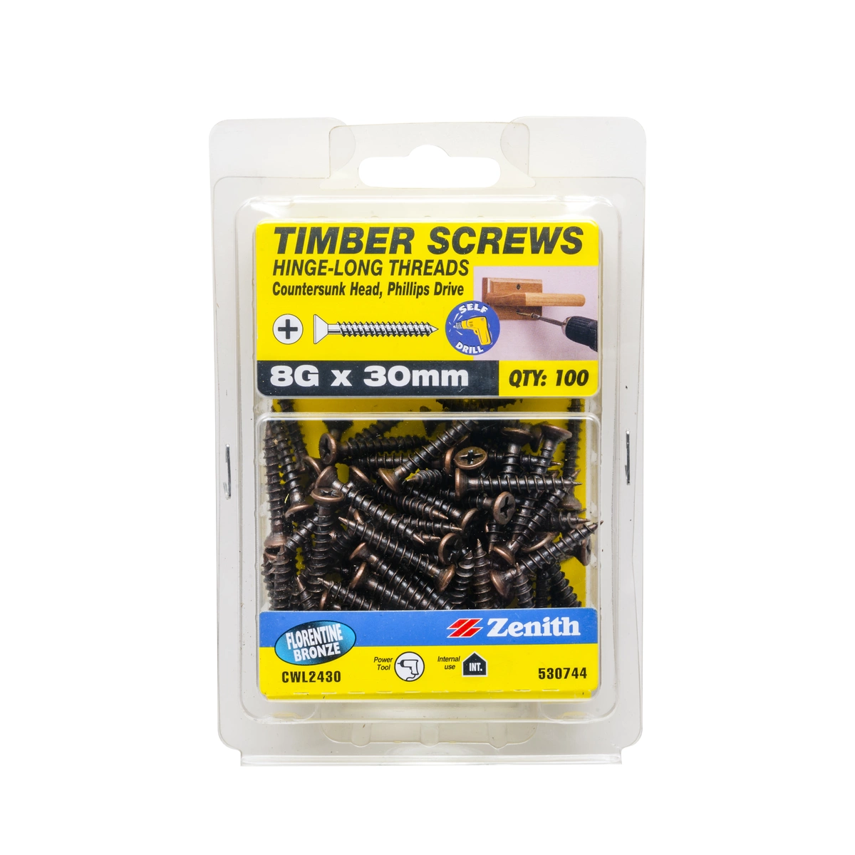 ZENITH® 8G x 30mm Florentine Bronze Timber Screws – 100 Pack
