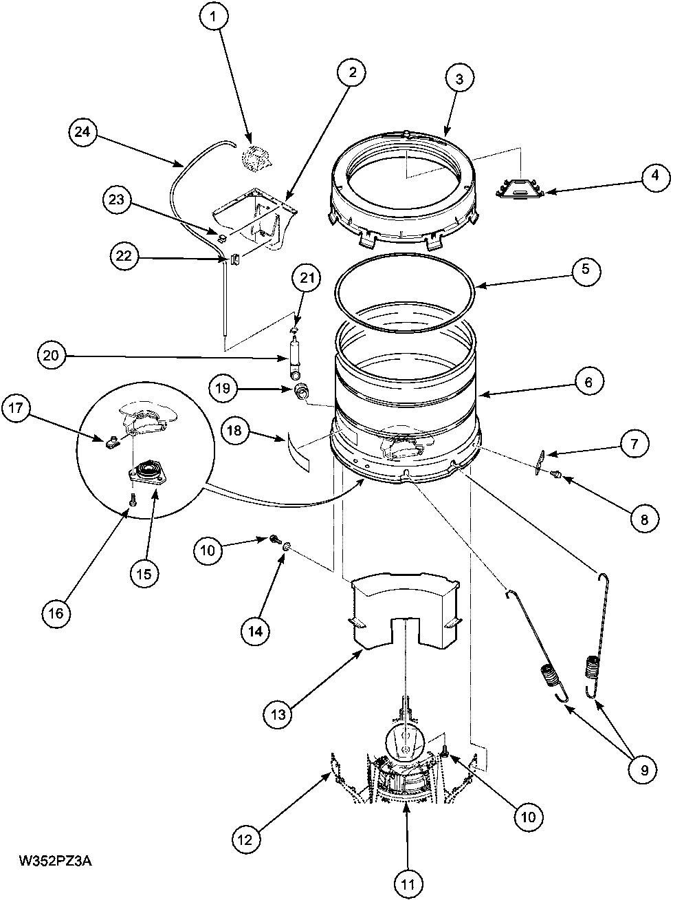 10 - OUTER TUB, COVER, PRESSURE HOSE