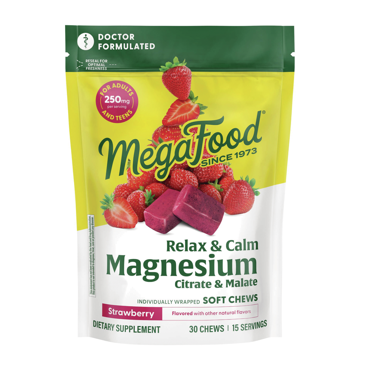 MegaFood Relax & Calm Magnesium - Strawberry Vitamin | 250 mg | 30 Chews | Health Minerals