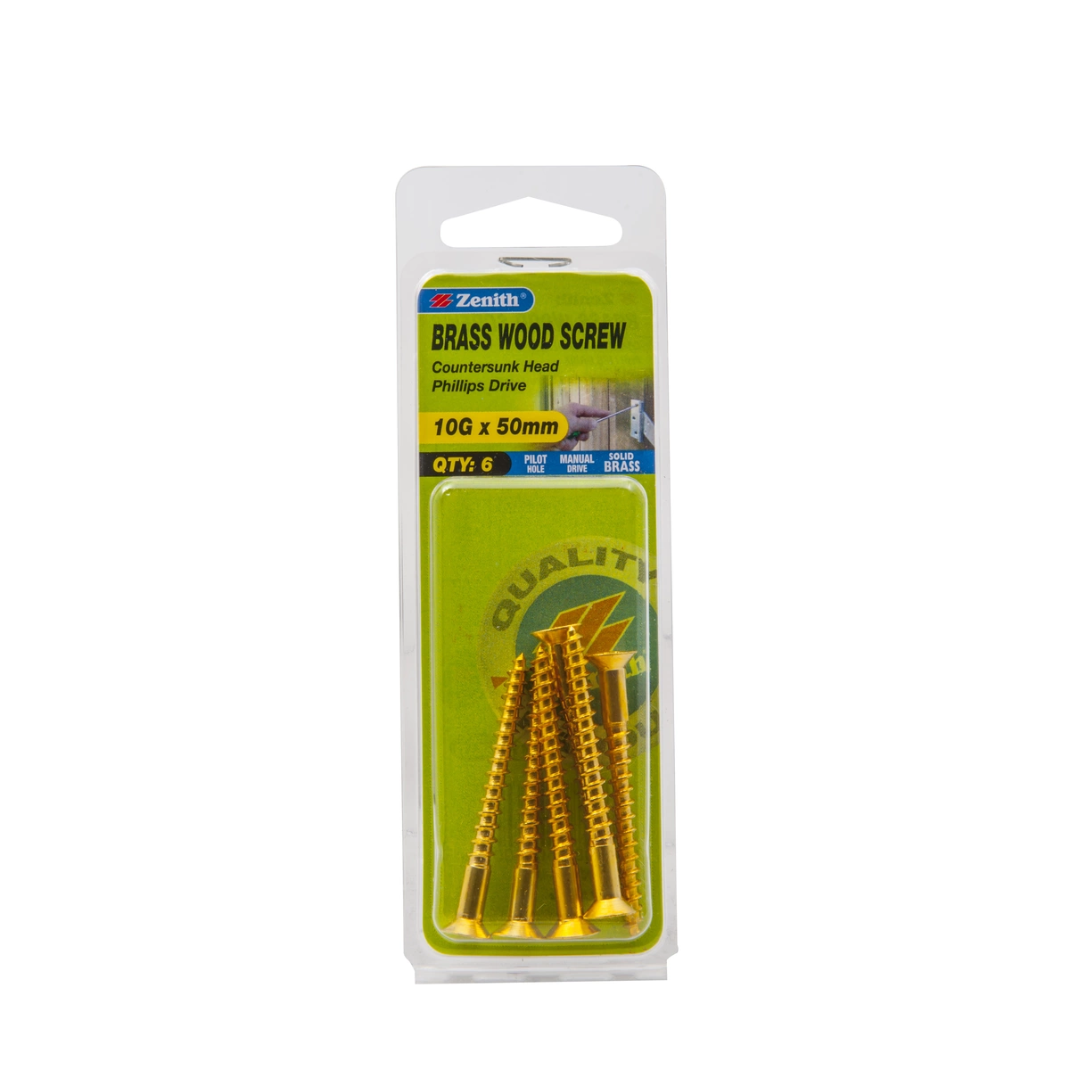 ZENITH® 10G x 50mm Solid Brass Wood Screws – 6 Pack