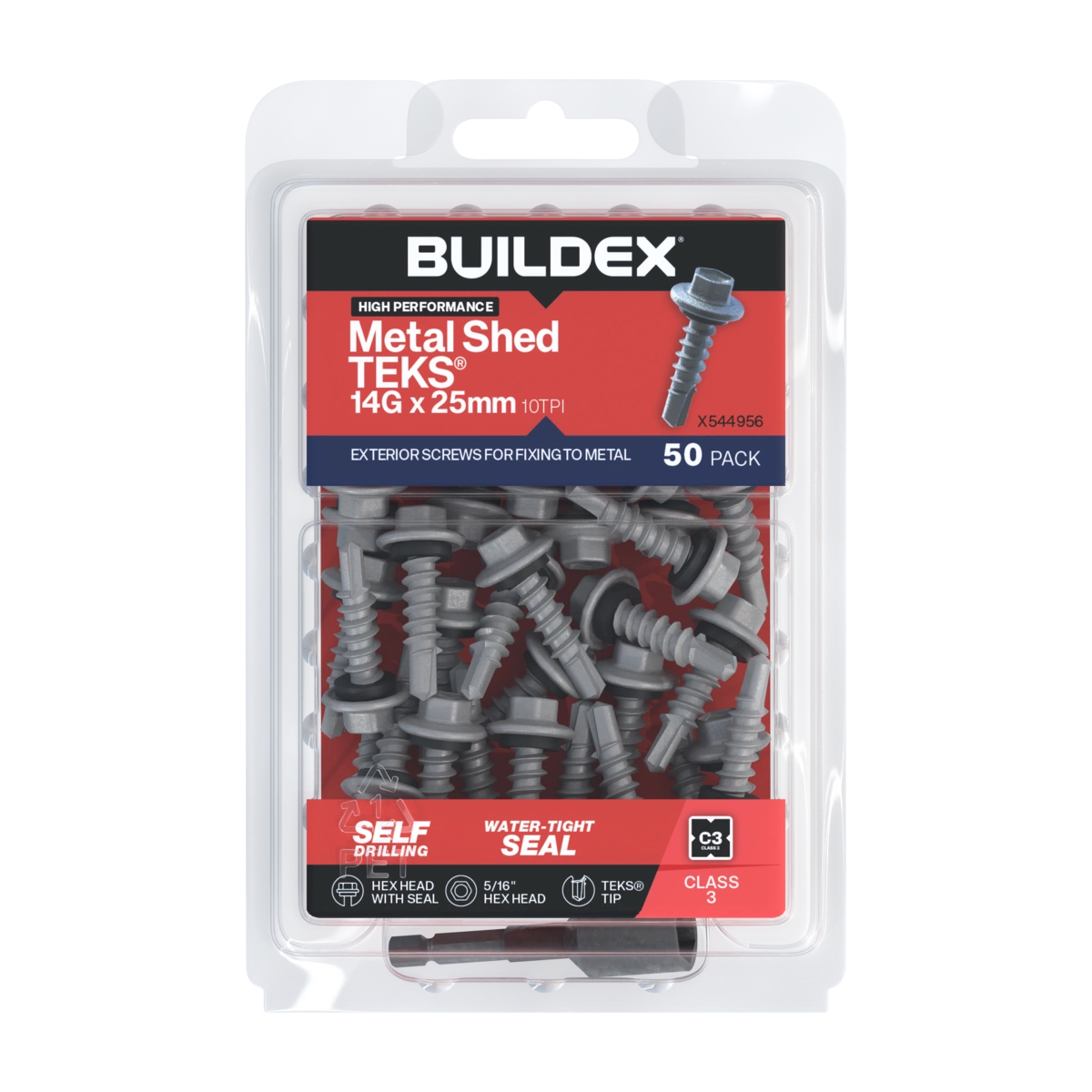 Buildex® 14G x 25mm Class 3 Galvanised Shed TEKS® Screws with Seal – 50 Pack