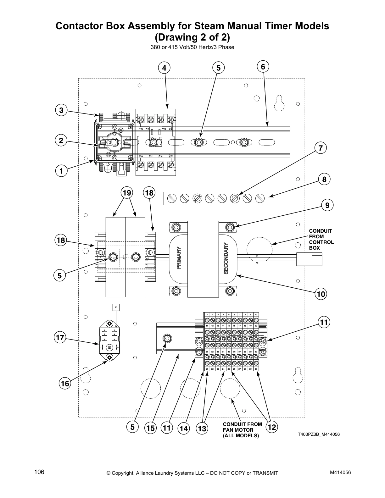 Contactor Box Assembly for Steam Manual Timer Models
(Drawing 2 of 2)
