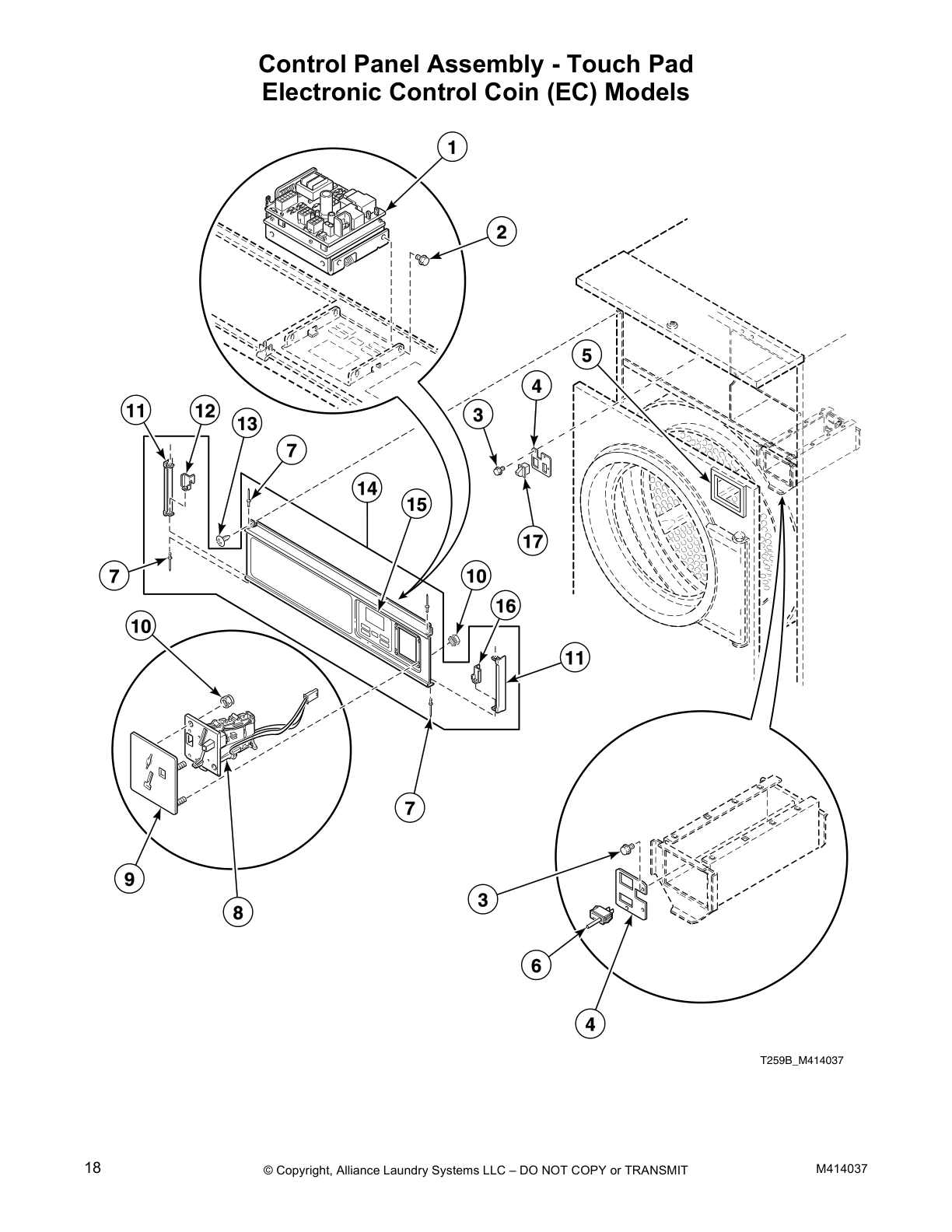 Control Panel Assembly - Touch Pad
Electronic Control Coin (EC) Models