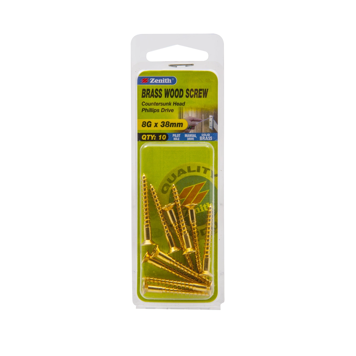ZENITH® 8G x 38mm Solid Brass Wood Screws – 10 Pack