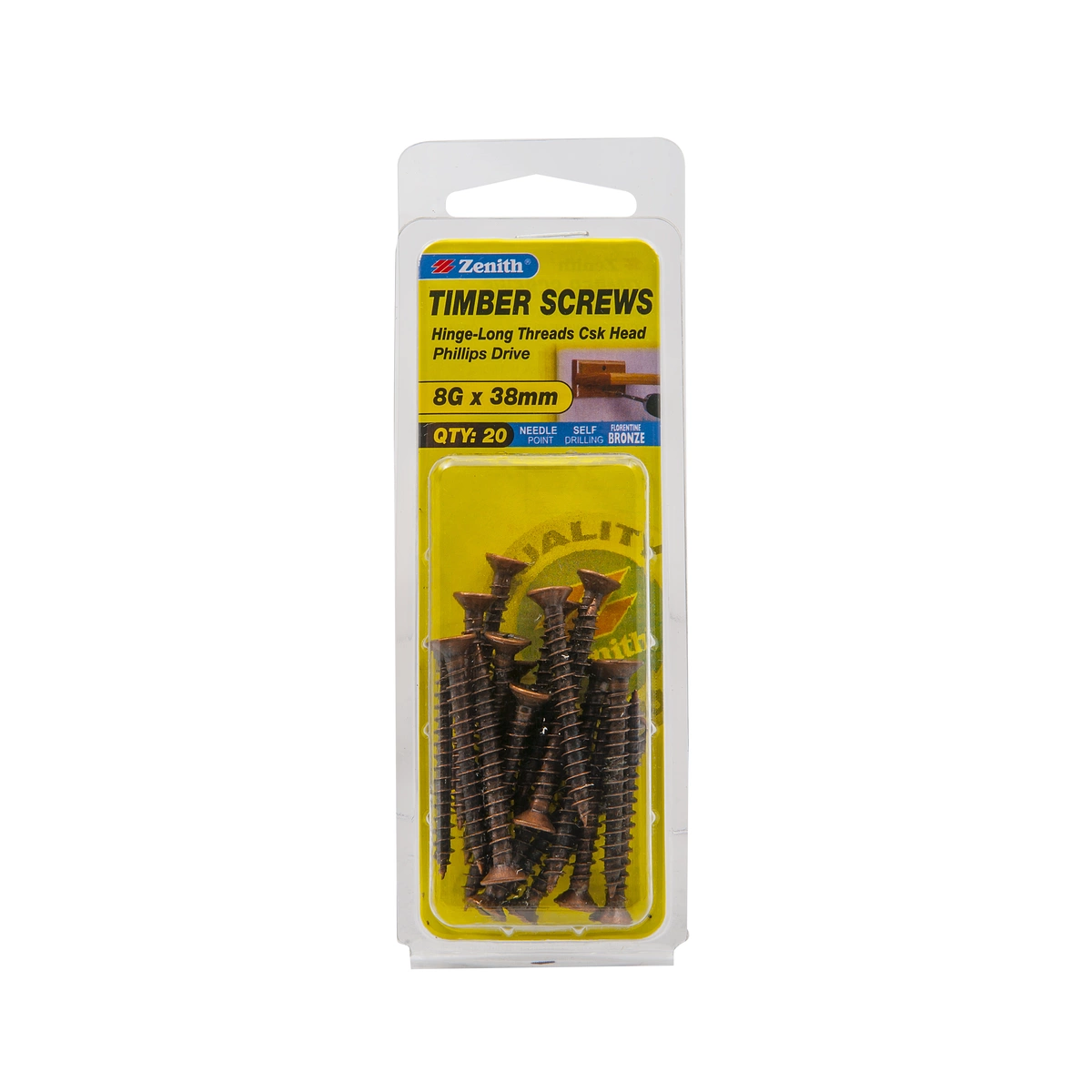 ZENITH® 8G x 40mm Florentine Bronze Timber Screws – 20 Pack