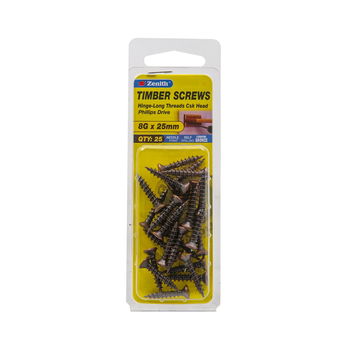 ZENITH® 8G x 25mm Florentine Bronze Timber Screws – 25 Pack