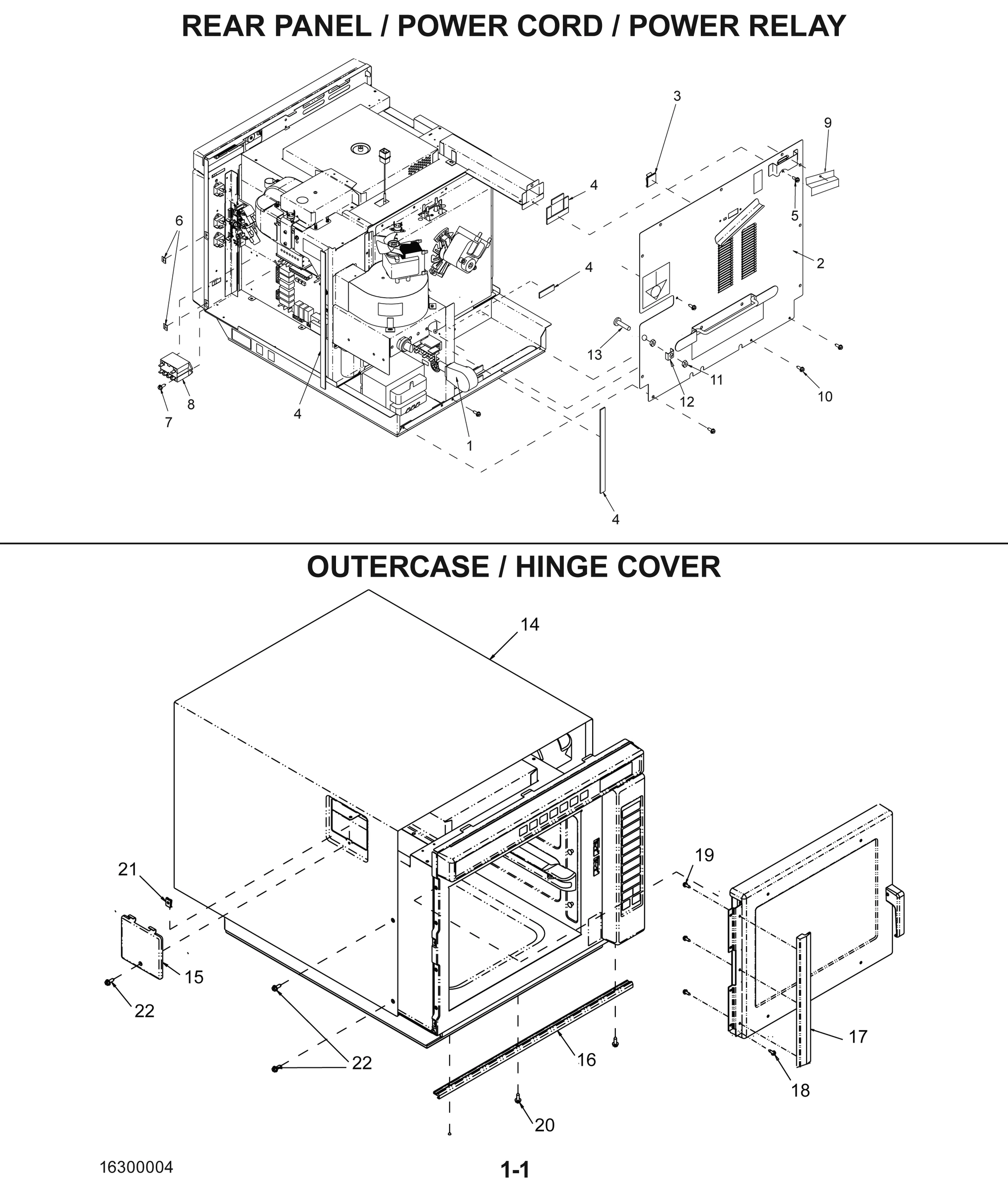 REAR PANEL / POWER COARD / POWER RELAY / OUTERCASE / HINGE COVER