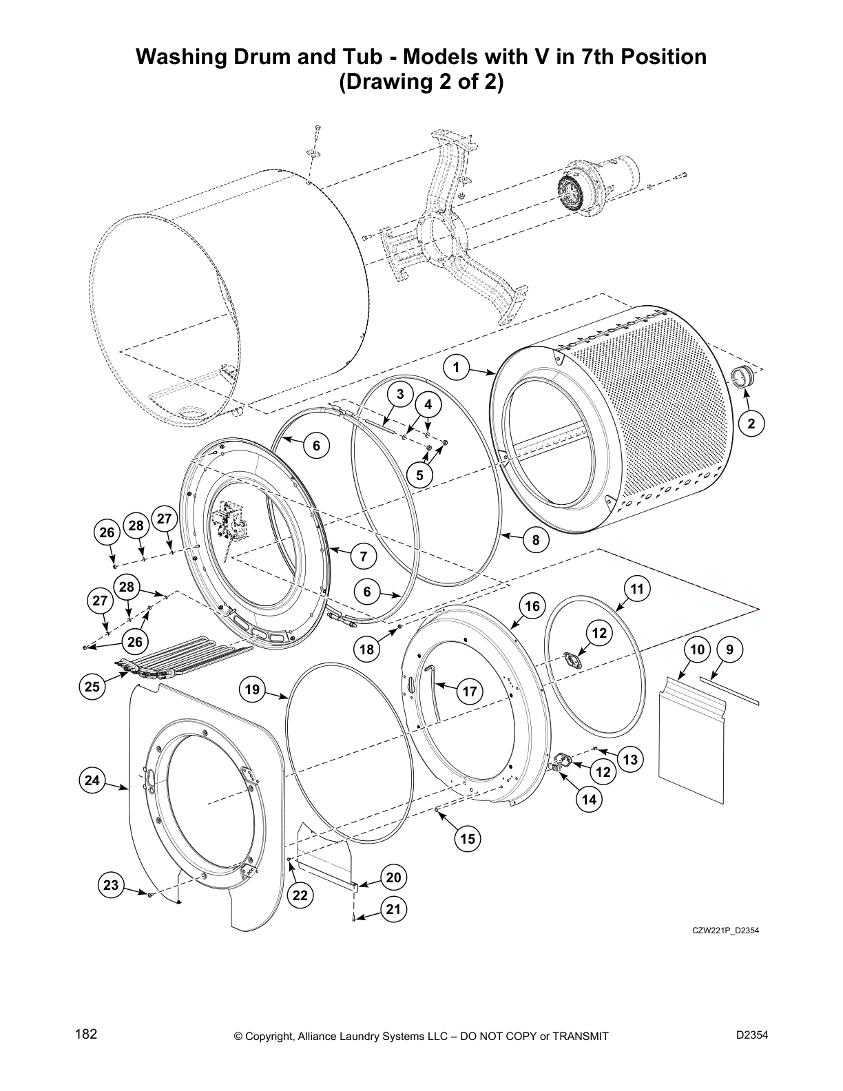 Washing Drum and Tub - Models with V in 7th Position
(Drawing 2 of 2)