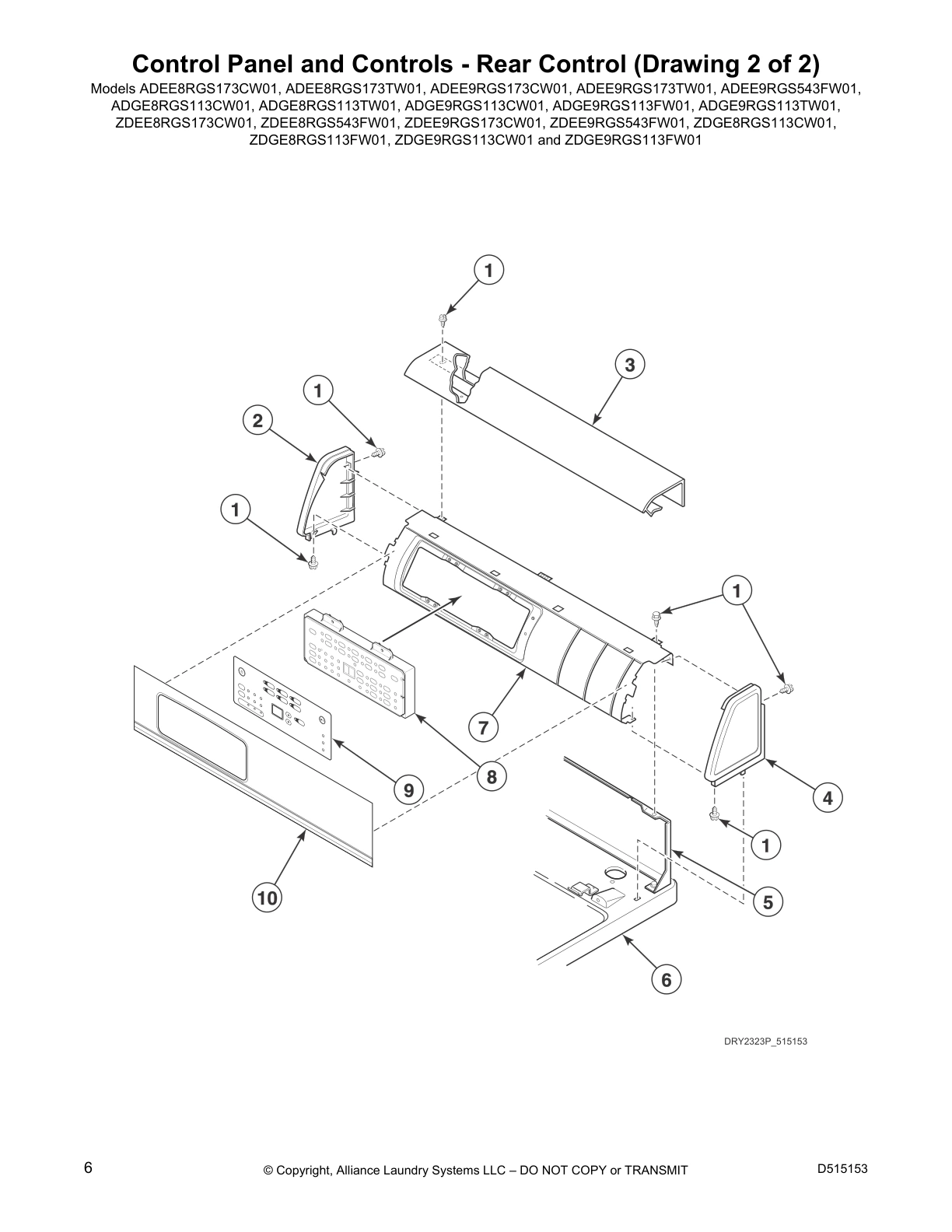 Control Panel and Controls - Rear Control (Drawing 2 of 2)