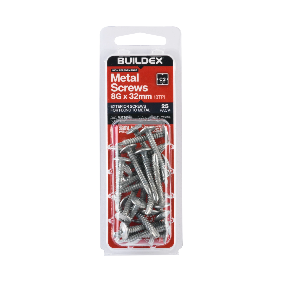 Buildex® 8G x 32mm Class 3 Sheet Metal Screws – 25 Pack