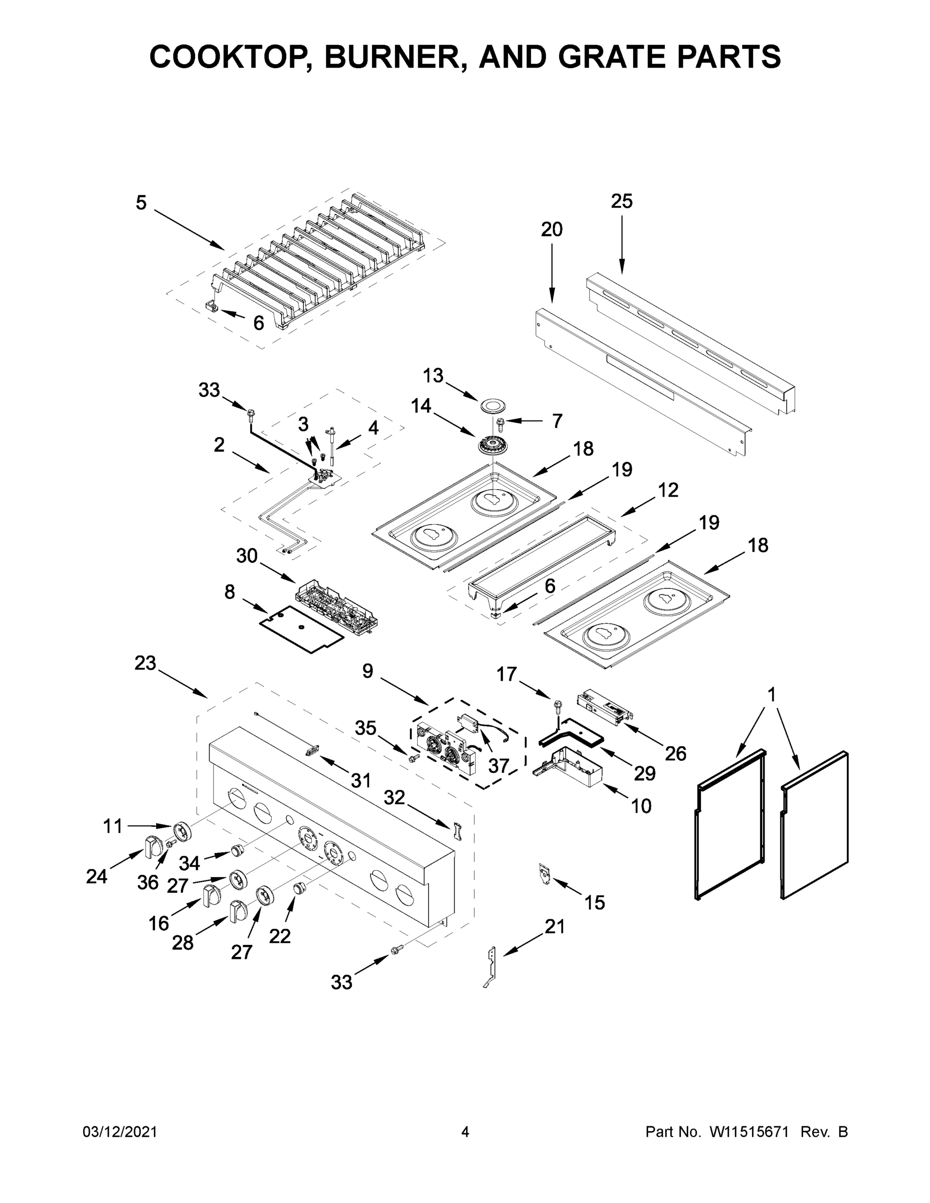 03 - COOKTOP, BURNER, AND GRATE PARTS