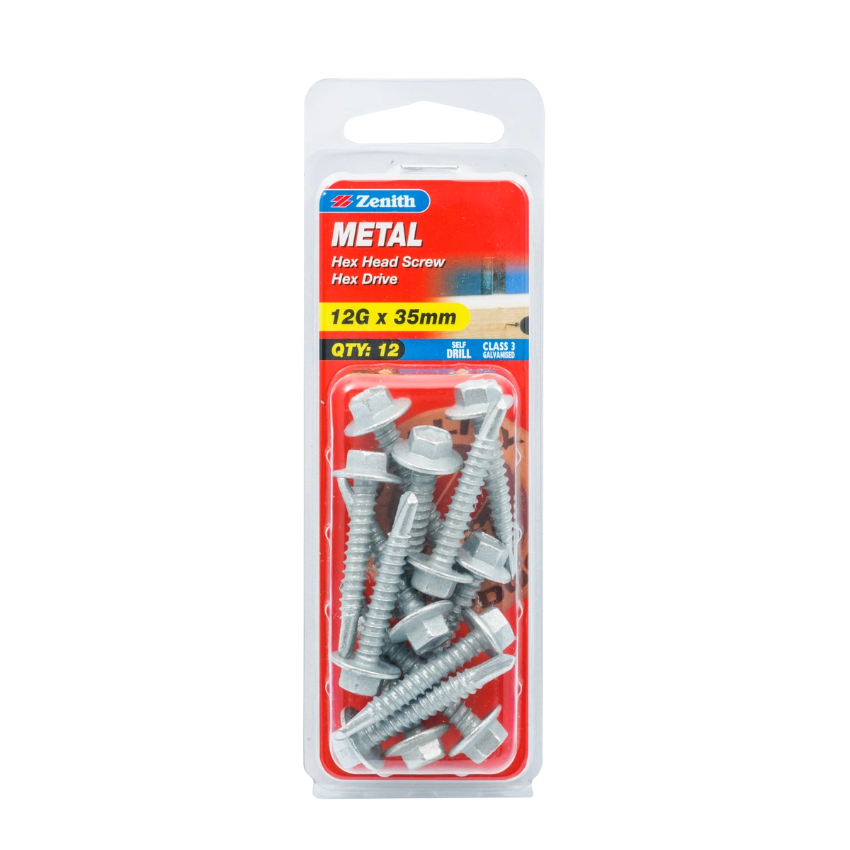 ZENITH® 12G x 35mm Class 3 Galvanised Metal Screws – 12 Pack