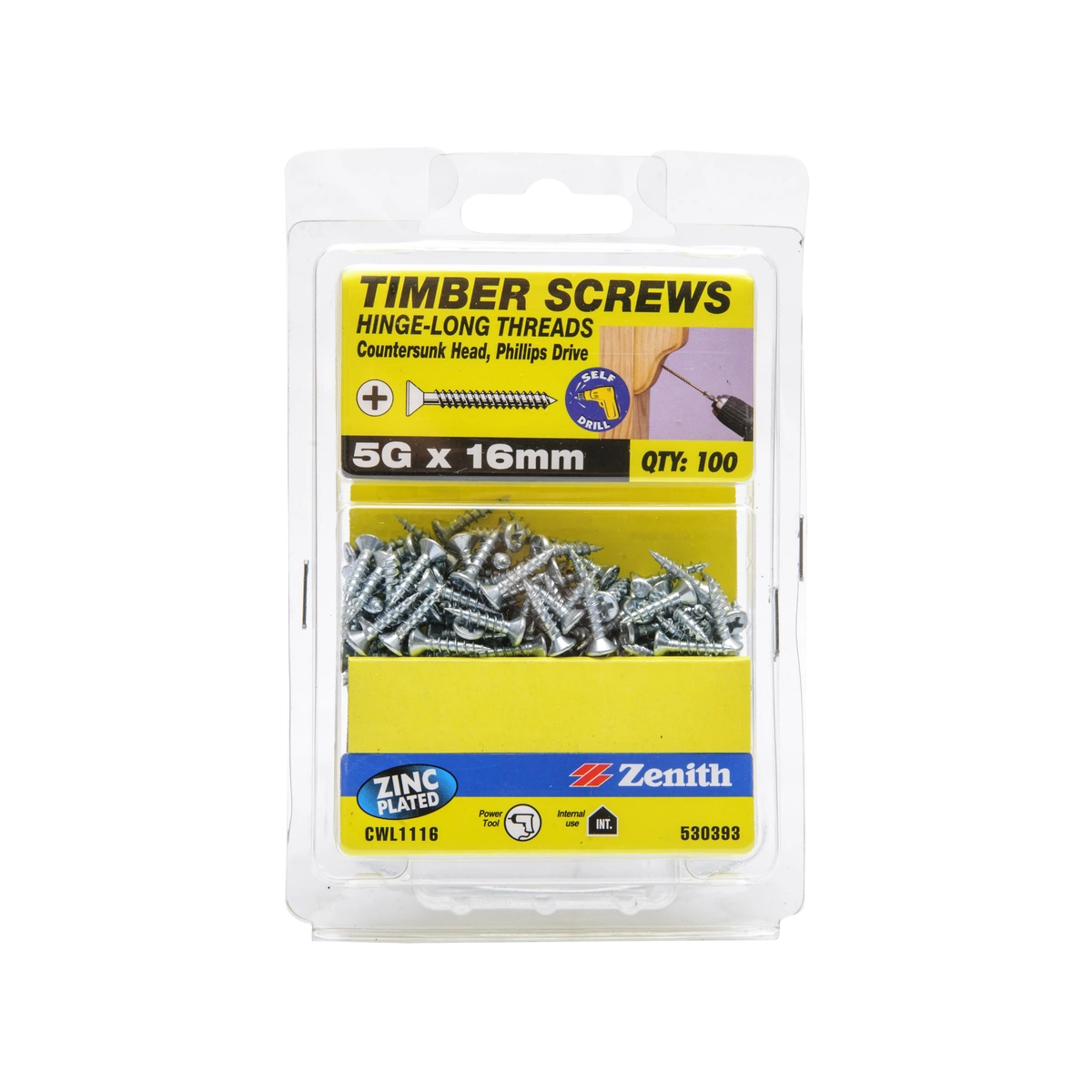 ZENITH® 5G x 16mm Zinc Plated Timber Screws – 100 Pack
