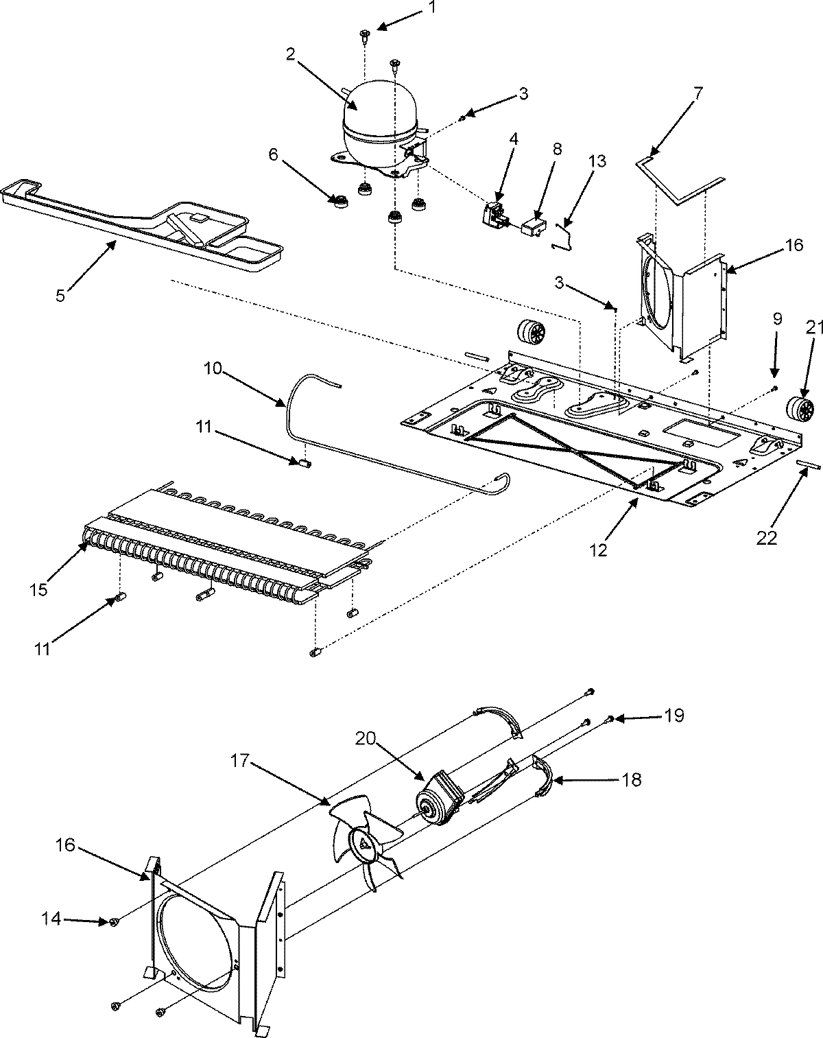 02 - COMPRESSOR/COND MOTOR/REAR ROLLERS