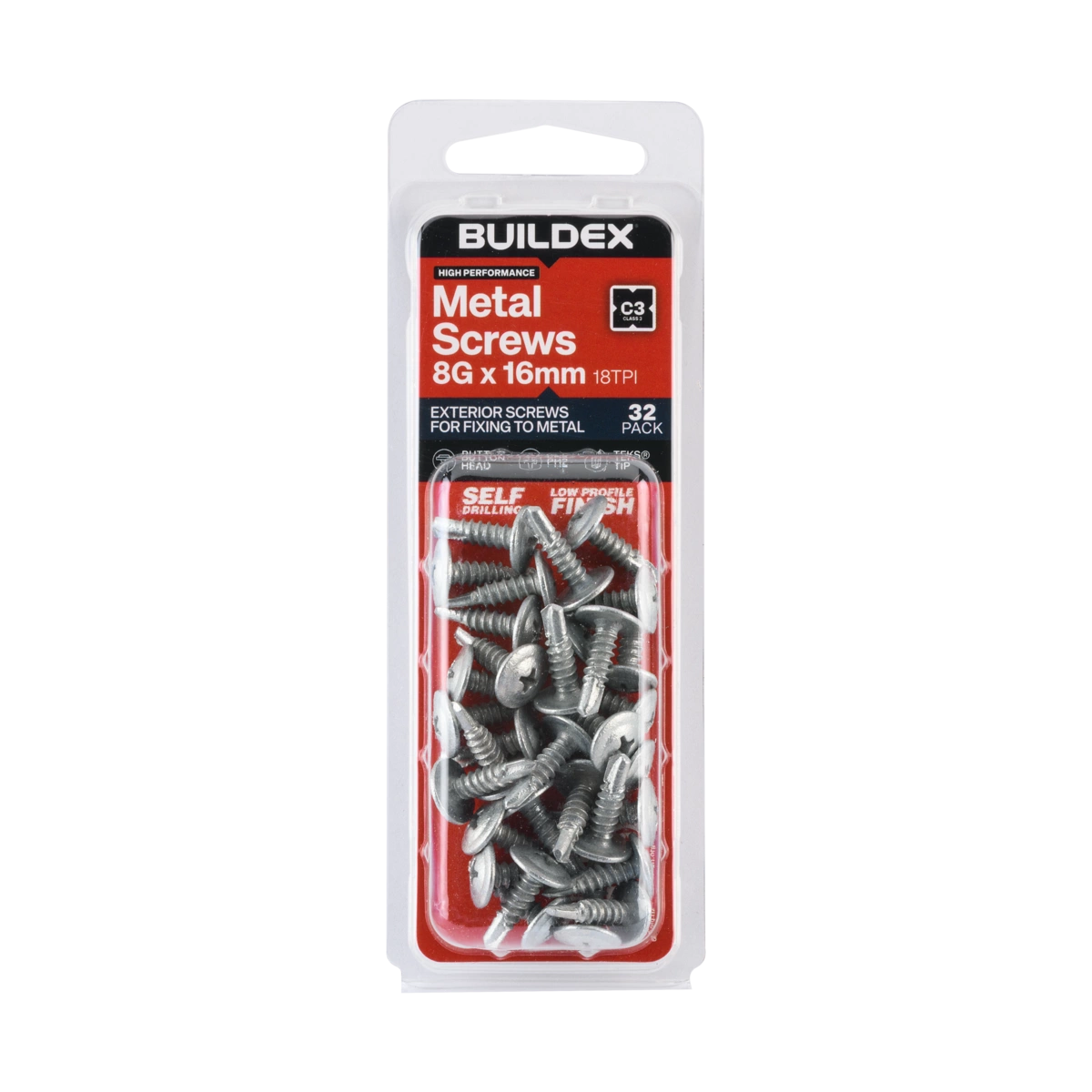 Buildex® 8G x 16mm Class 3 Sheet Metal Screws – 32 Pack