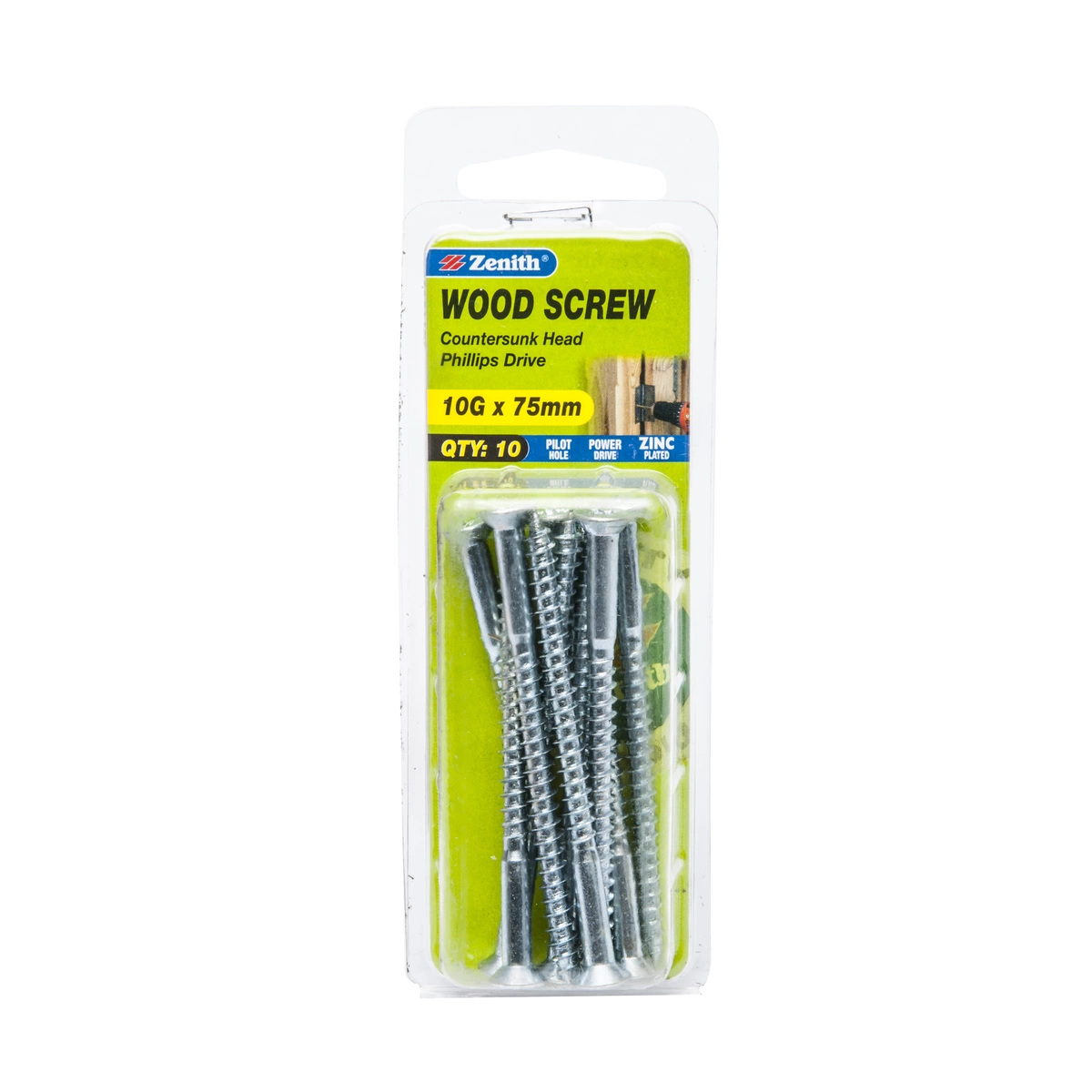 ZENITH® 10G x 75mm Zinc Plated Timber Screws – 10 Pack