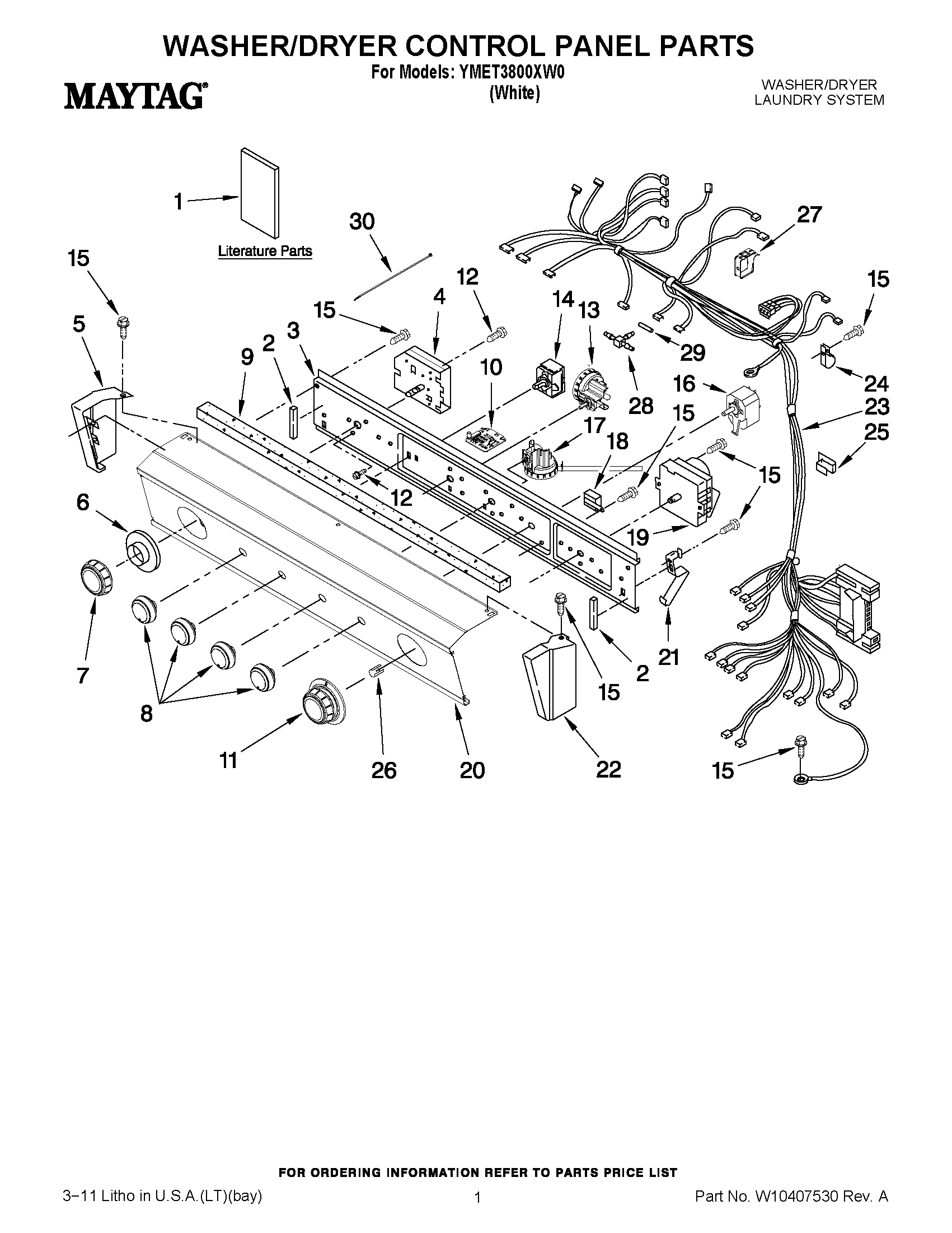 01 - WASHER/DRYER CONTROL PANEL PARTS