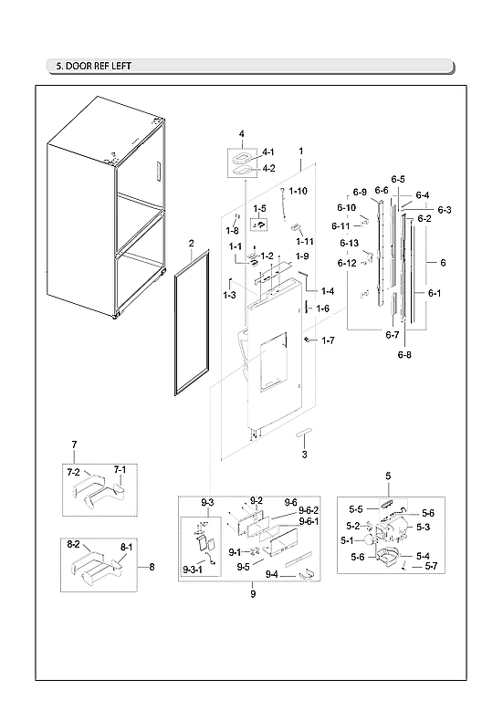 LEFT REFRIGERATOR DOOR PARTS
