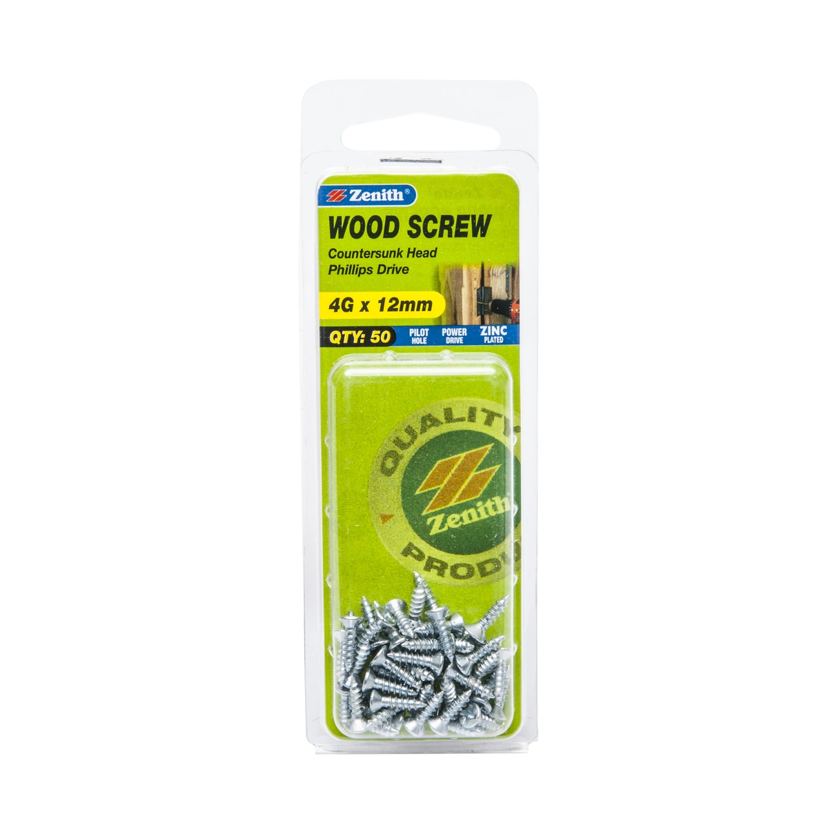 ZENITH® 4G x 12mm Zinc Plated Wood Screws – 50 Pack