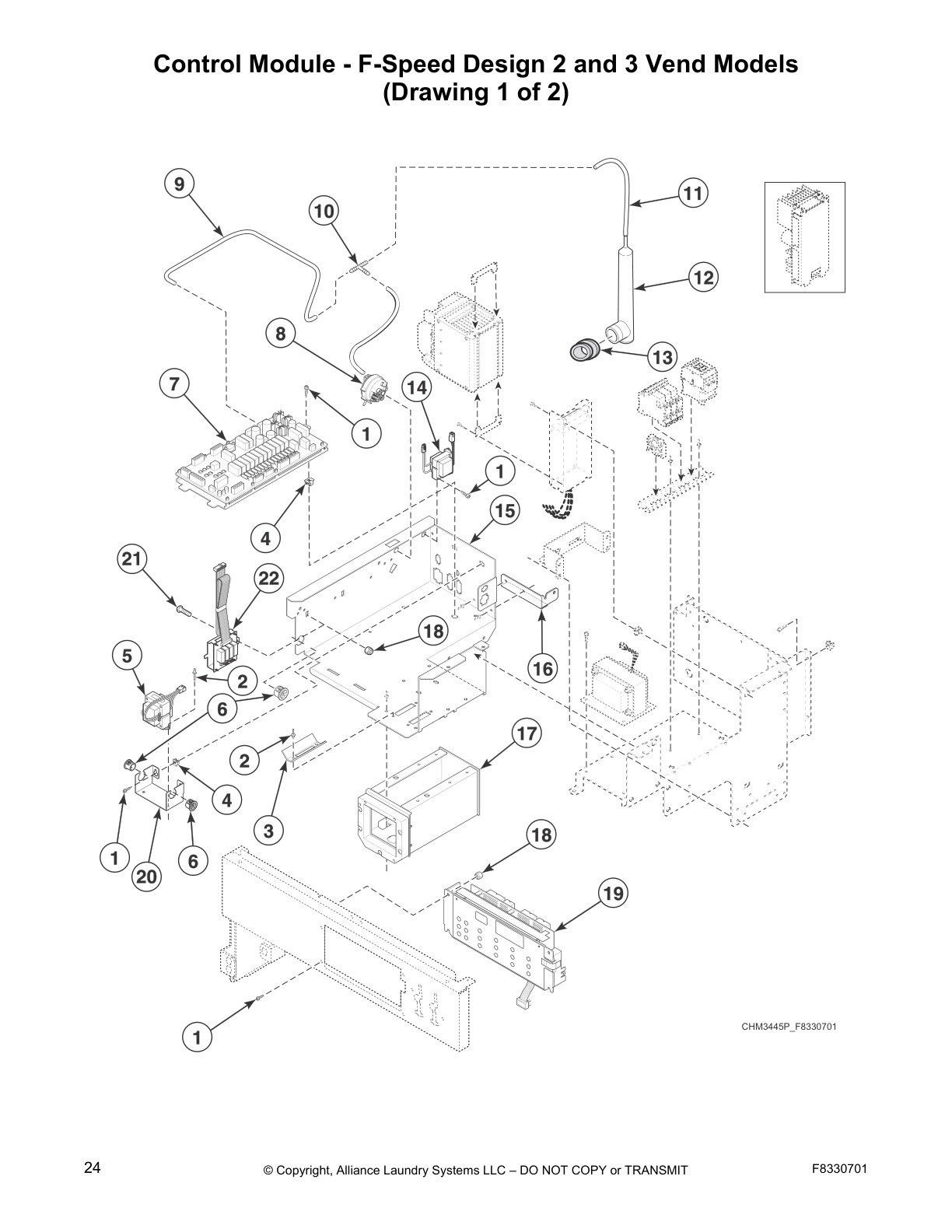 Control Module - F-Speed Design 2 and 3 Vend Models
(Drawing 1 of 2)