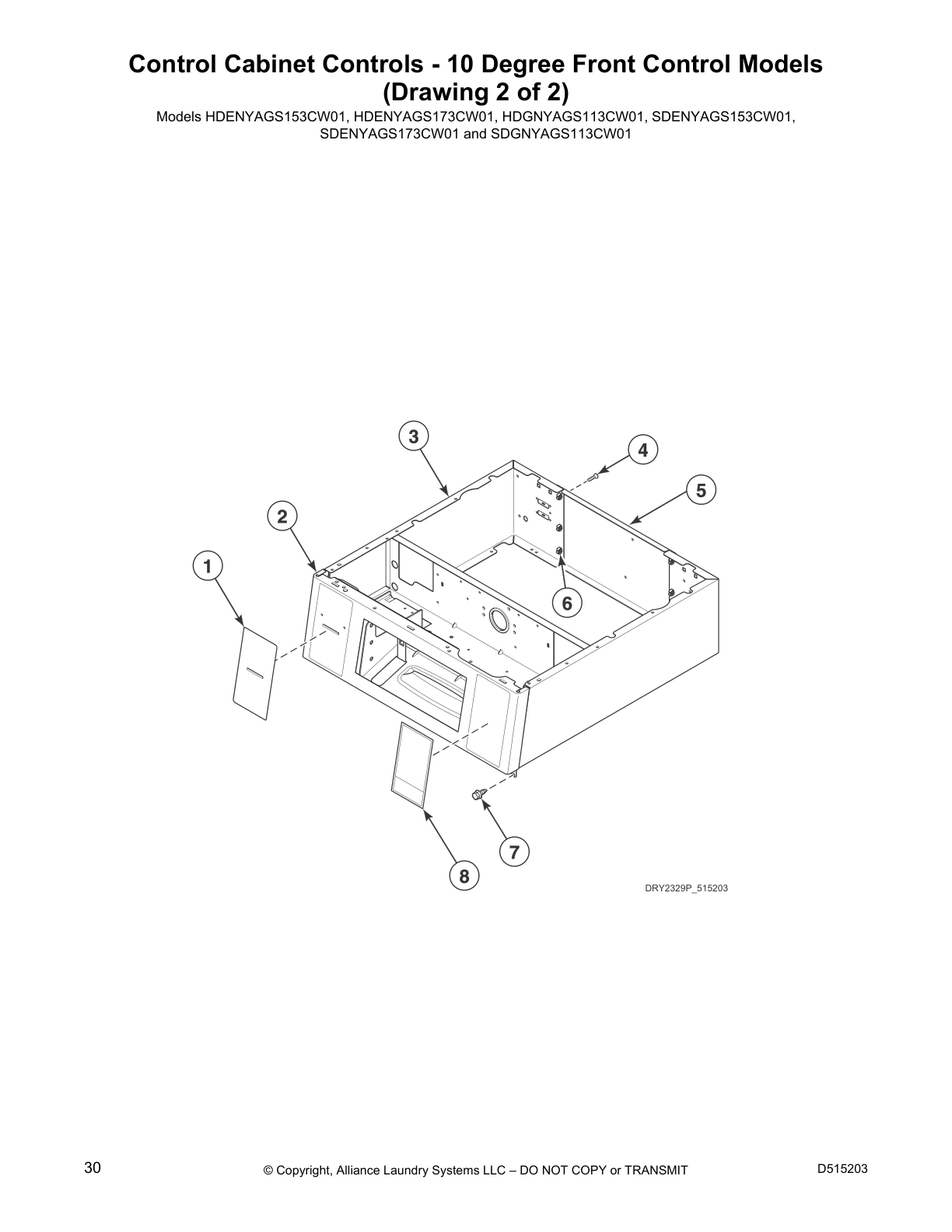 Control Cabinet Controls - 10 Degree Front Control Models
(Drawing 2 of 2)