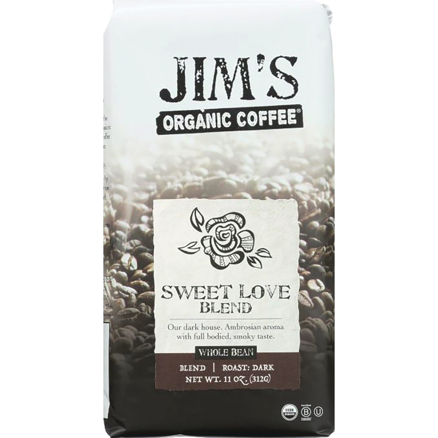 Jim's Organic Coffee Sweet Love Blend - Whole Bean | 11 oz Package