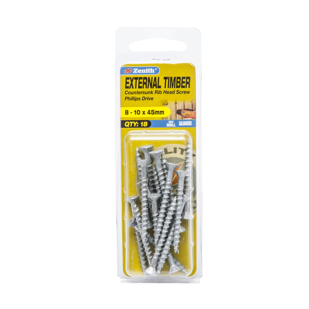 ZENITH® 8G x 45mm Galvanised Timber Screws – 18 Pack