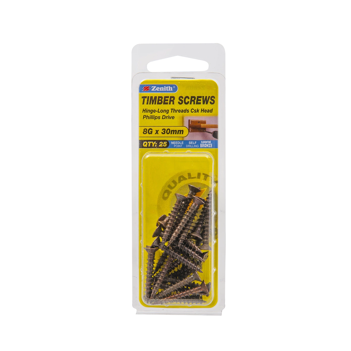 ZENITH® 8G x 30mm Florentine Bronze Timber Screws – 25 Pack