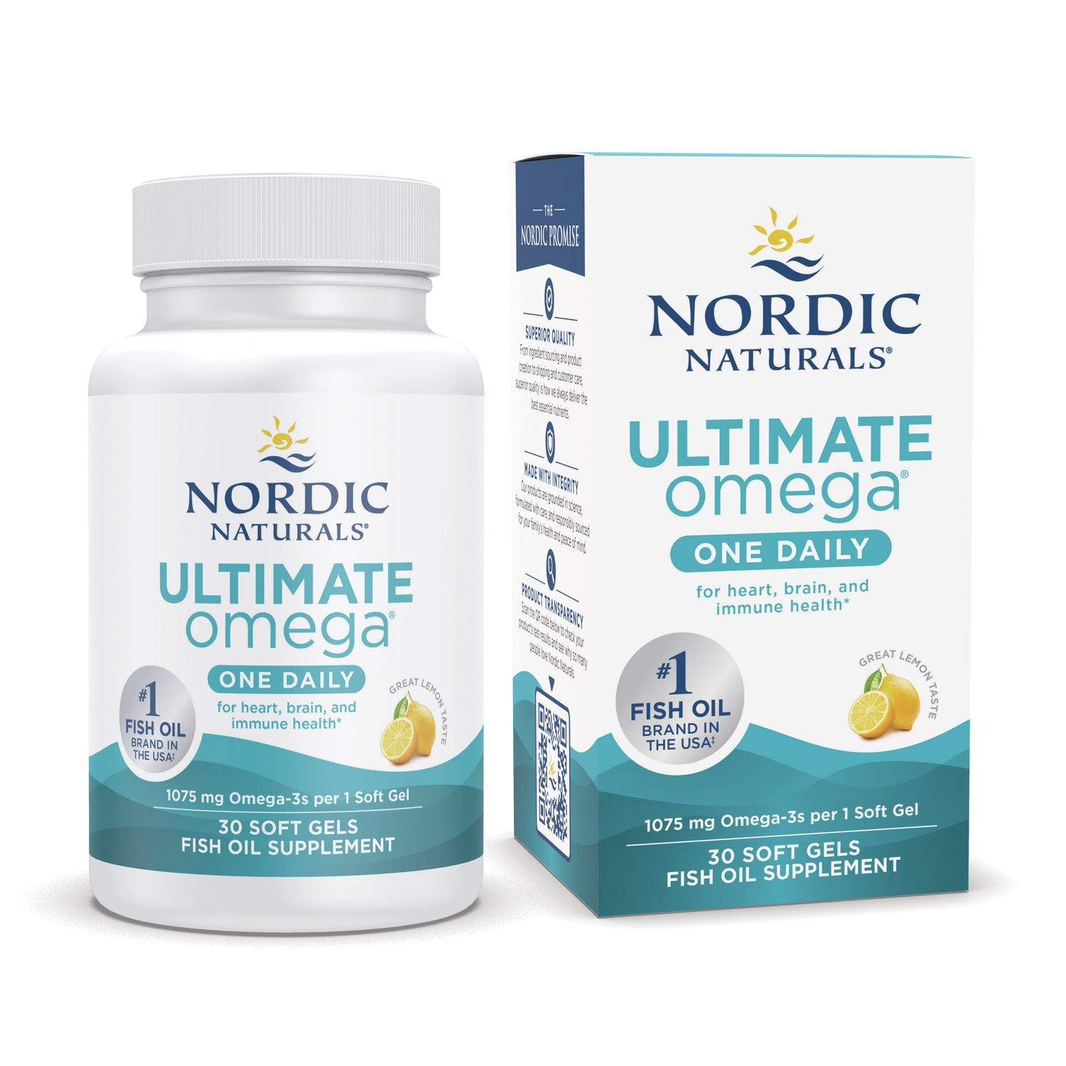 Nordic Naturals Ultimate Omega One Daily - Lemon Supplement Vitamin | 1075 mg | 30 Soft Gels