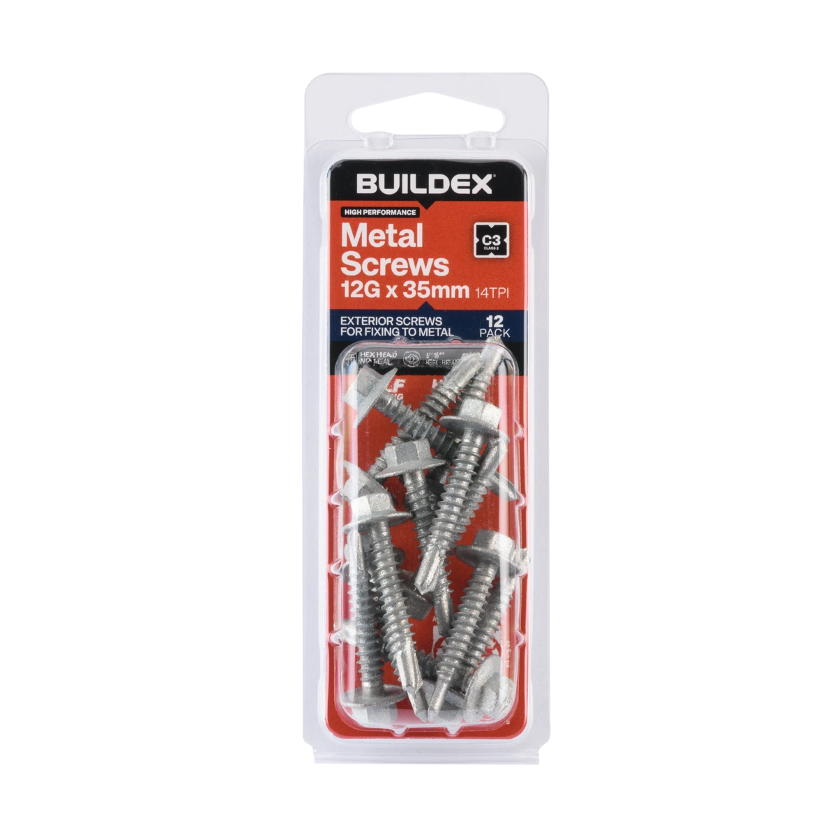 Buildex® 12G x 35mm Class 3 Sheet Metal Screws – 12 Pack