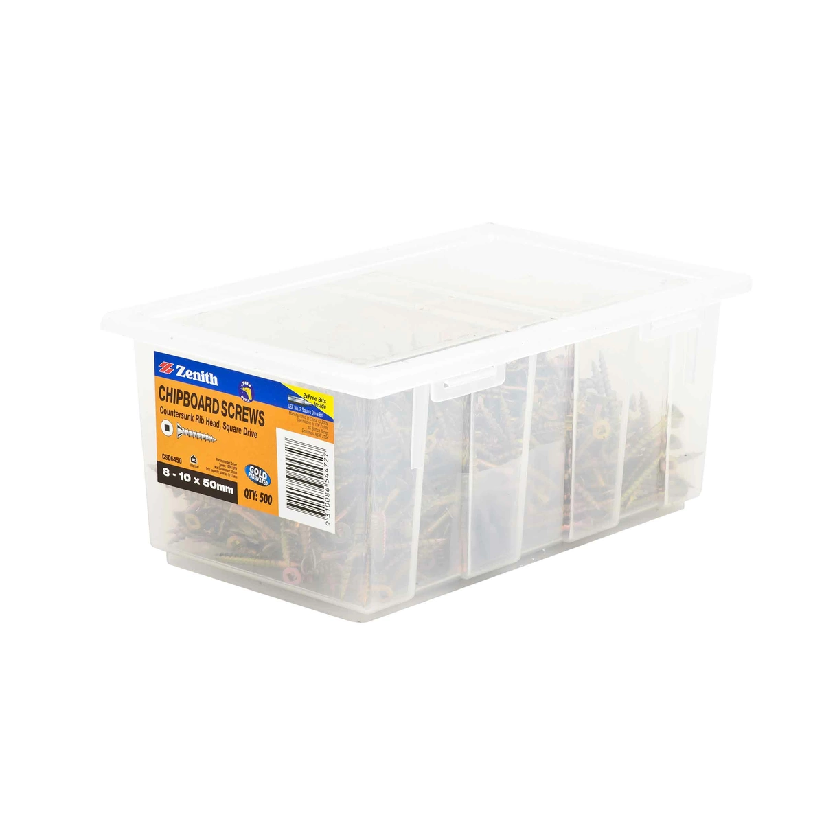 ZENITH® 8G x 50mm Gold Passivated Chipboard Screws (Square Drive) – 500 Pack
