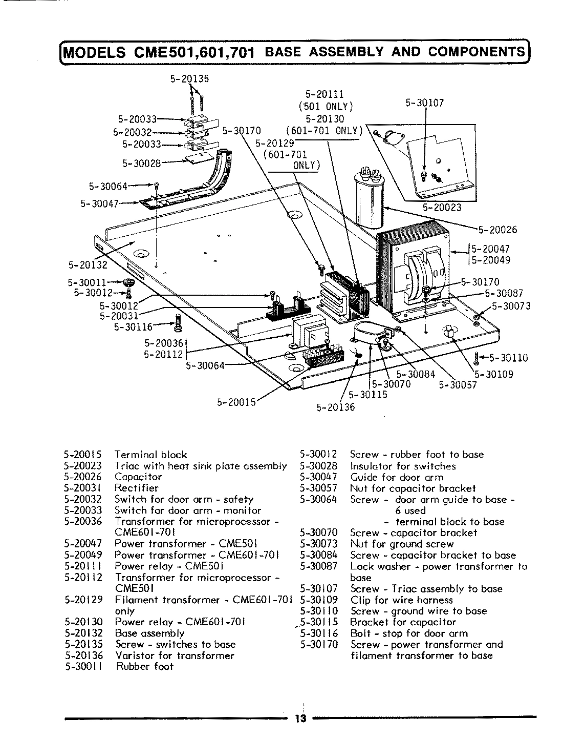01 - BASE ASSEMBLY & COMPONENTS (CME301)