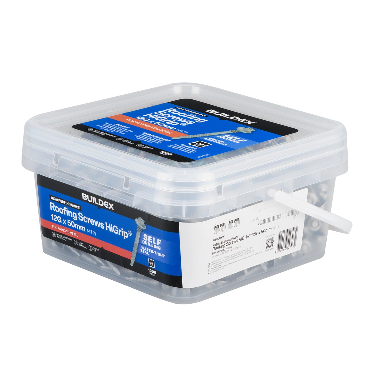 Buildex® 12G x 50mm Class 4 Roofing TEKS® Screws with Seal – 1000 Pack