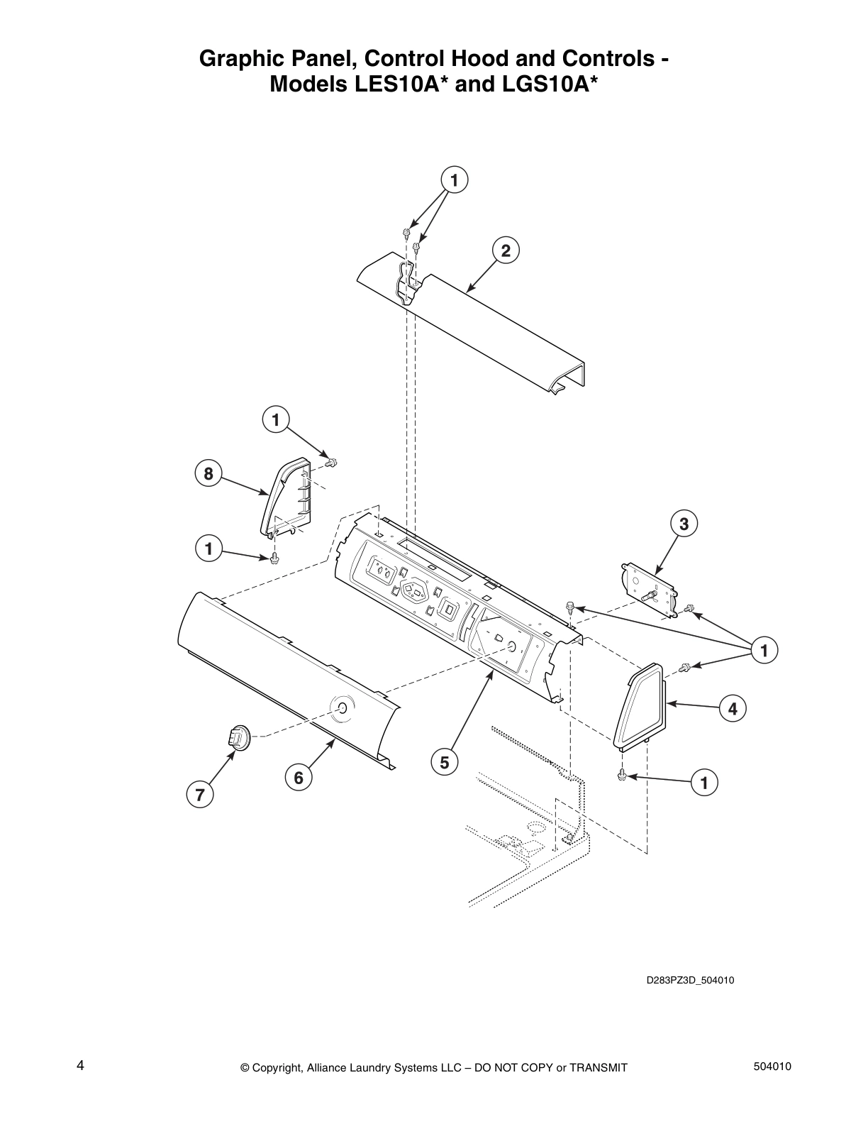 Graphic Panel, Control Hood and Controls - 
Models LES10A* and LGS10A*