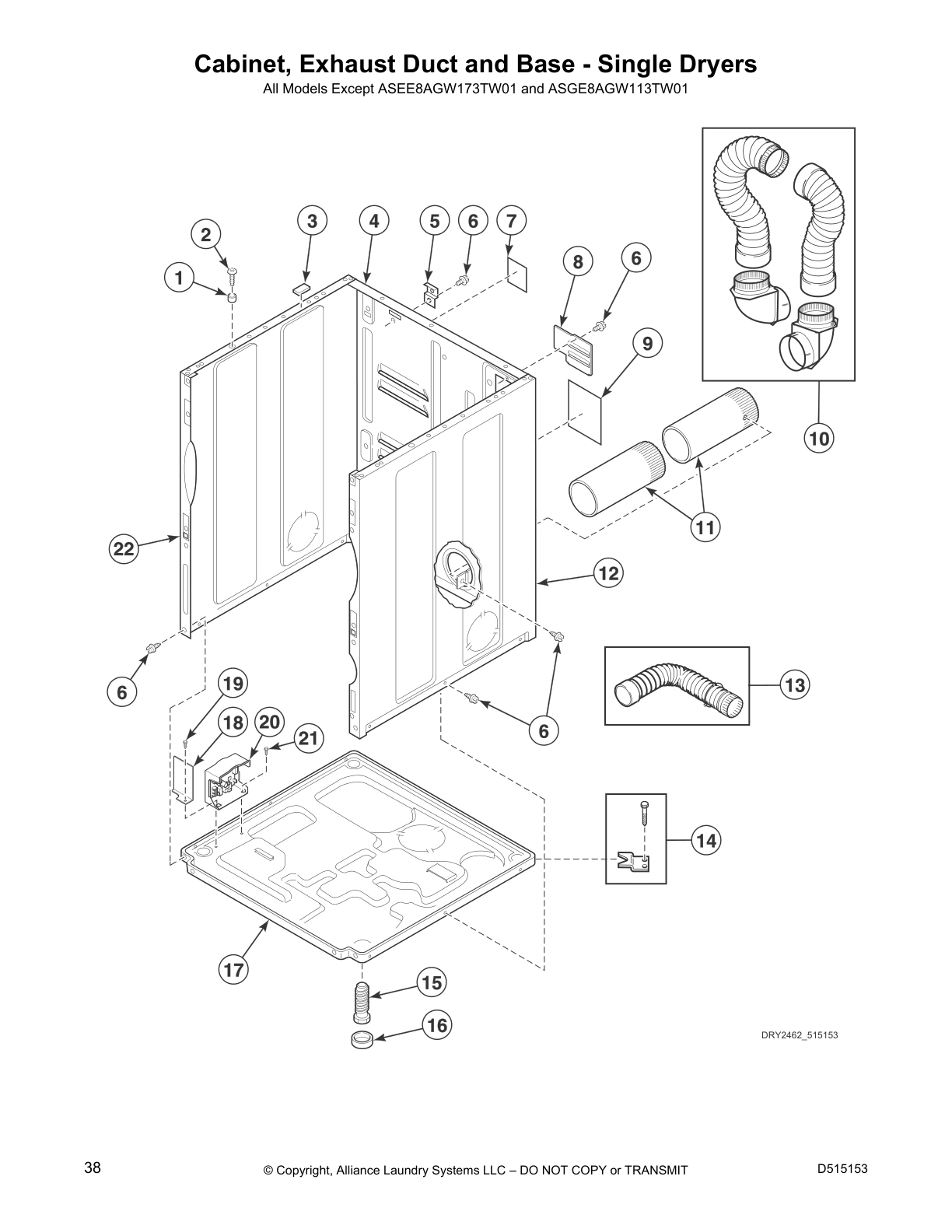Cabinet, Exhaust Duct and Base - Single Dryers