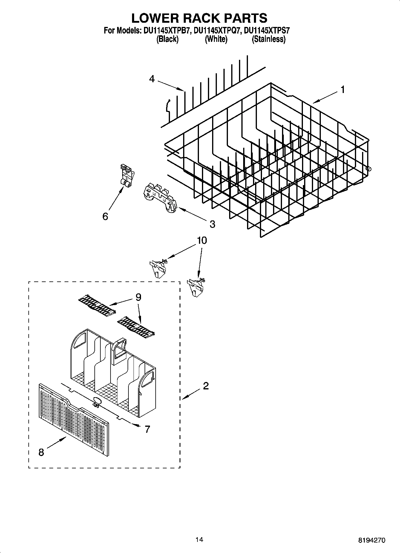 11 - LOWER RACK PARTS, OPTIONAL PARTS (NOT INCLUDED)
