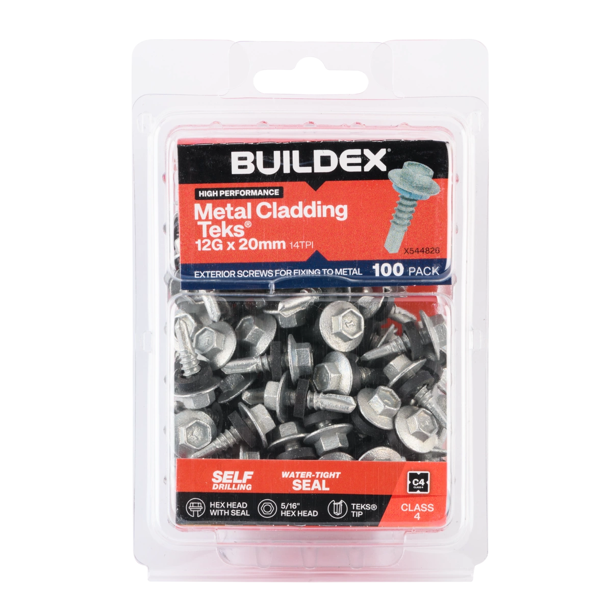 Buildex® 12G x 20mm Class 4 Metal Cladding TEKS® Screws with Seal – 100 Pack