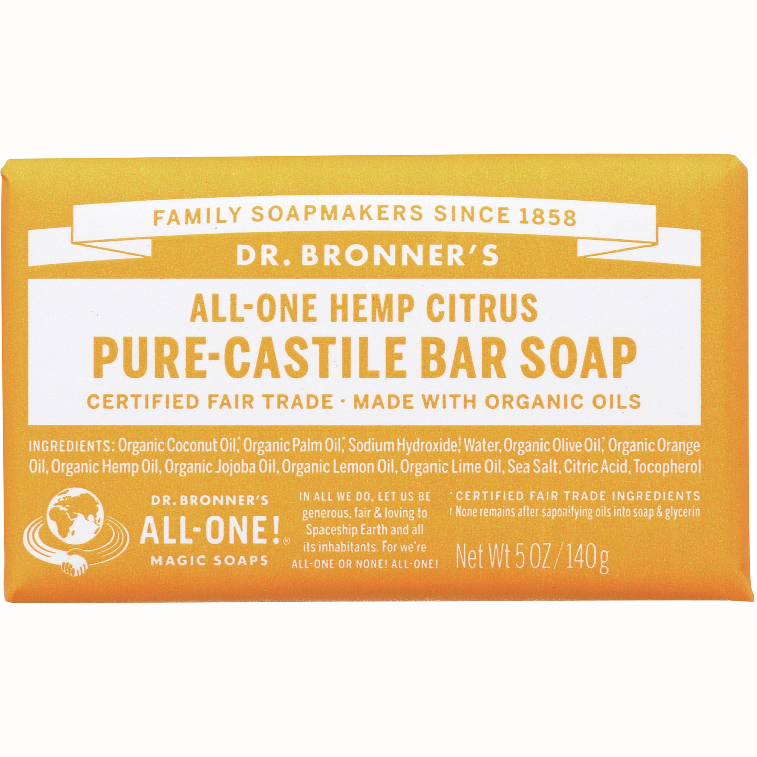 Dr. Bronner's All-One Hemp Citrus Pure-Castile Bar Soap | 5 oz Bars