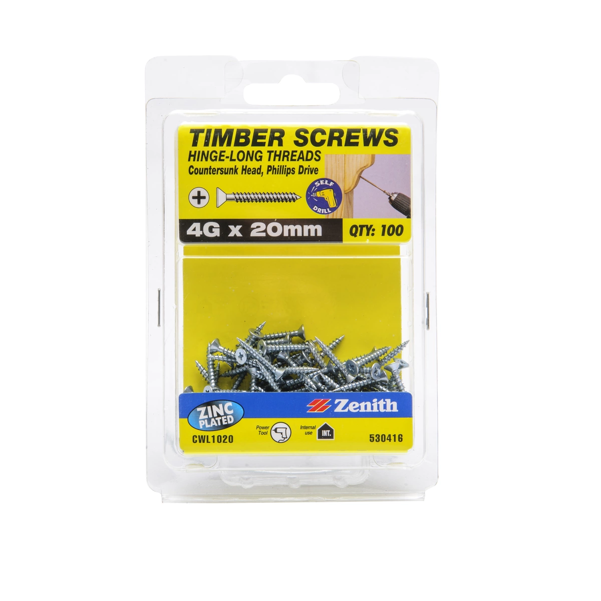 ZENITH® 4G x 20mm Zinc Plated Timber Screws – 100 Pack