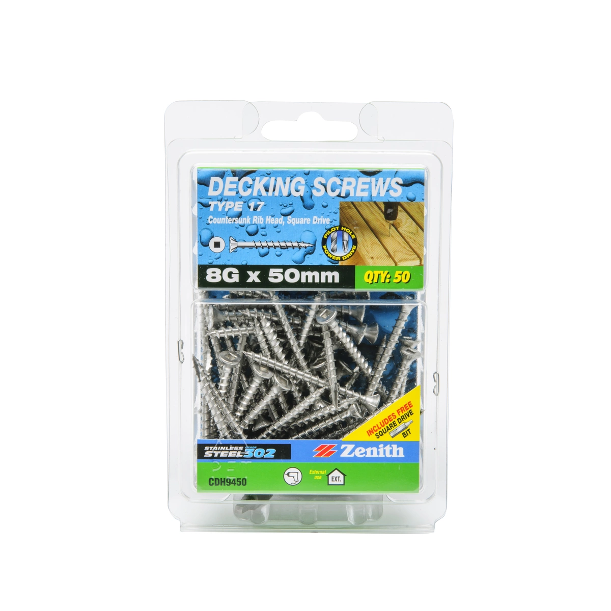 ZENITH® 8G x 50mm 304 Stainless Steel Decking Screws – 50 Pack