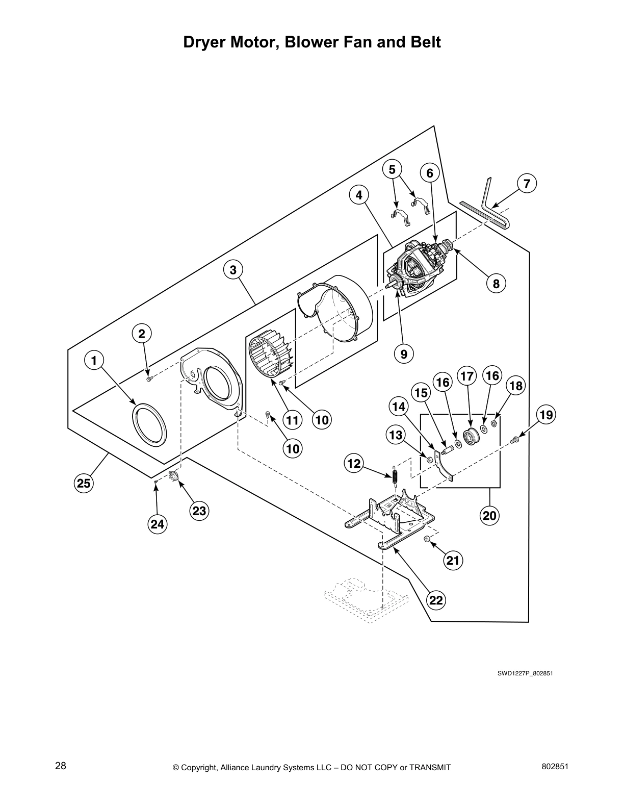 Dryer Motor, Blower Fan and Belt