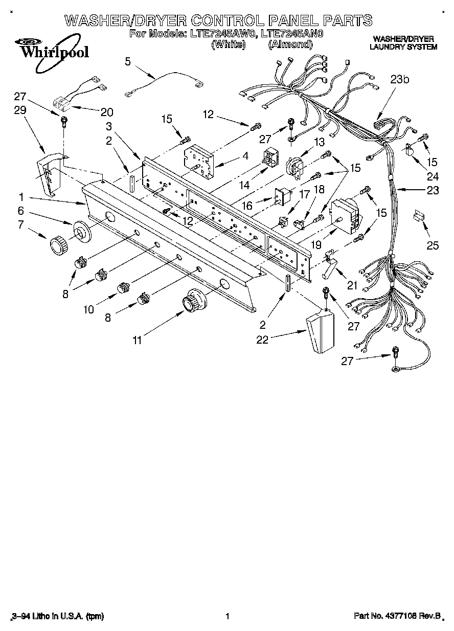 01 - WASHER/DRYER CONTROL PANEL