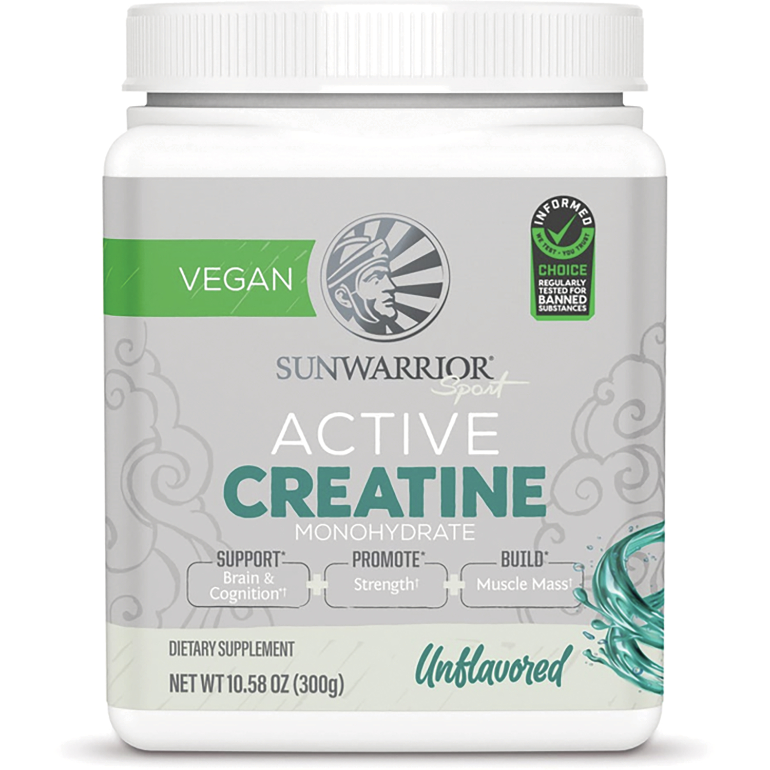 Sunwarrior Active Creatine Monohydrate Powder, Organic Creatine & Keto Friendly, Unflavored, 300gm (60 Servings) - Color may vary