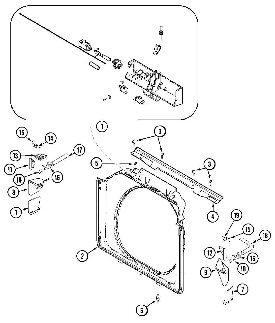 19 - DOOR SHROUD & DOOR LATCH ASSEMBLY (WASH)